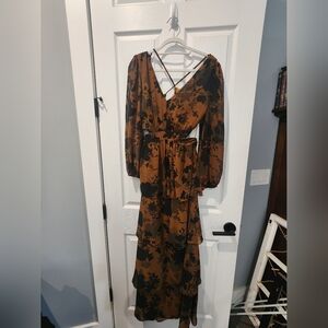 maxi brown and black floral dress
